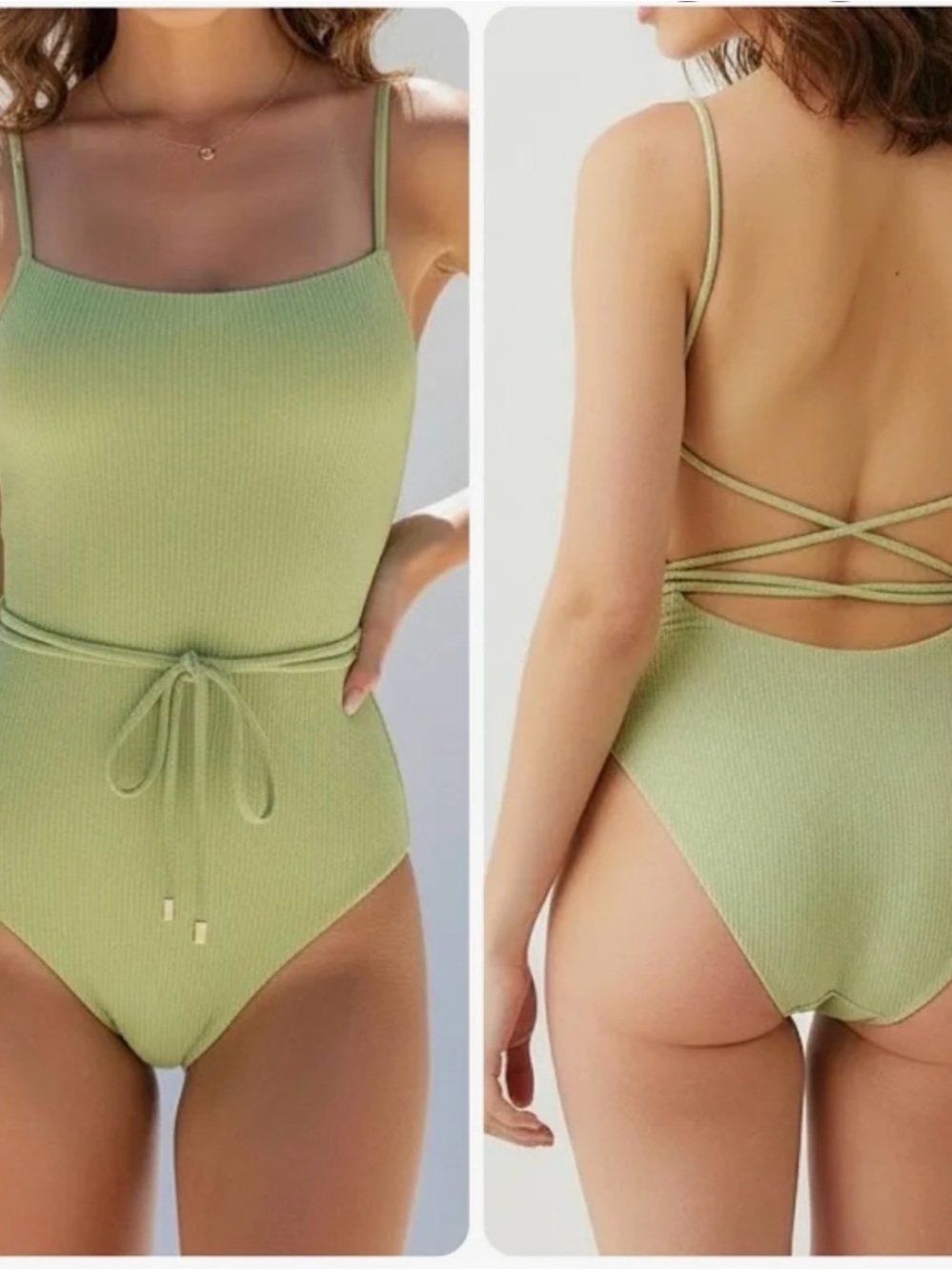 Monday Swimwear Whithaven Ribbed One-Piece Swimsuit in Pistachio